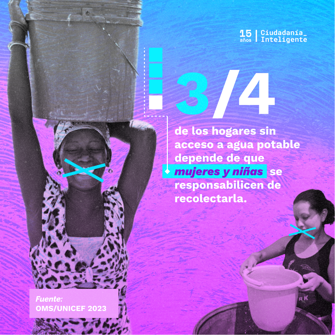 Visualización de datos sobre hogares sin acceso a agua potable y la carga de recolección que recae en mujeres y niñas
